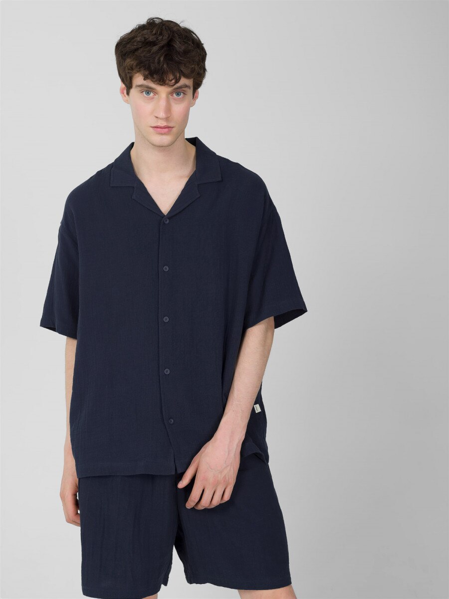 OUTHORN Men's short-sleeved cotton muslin shirt - navy blue 6