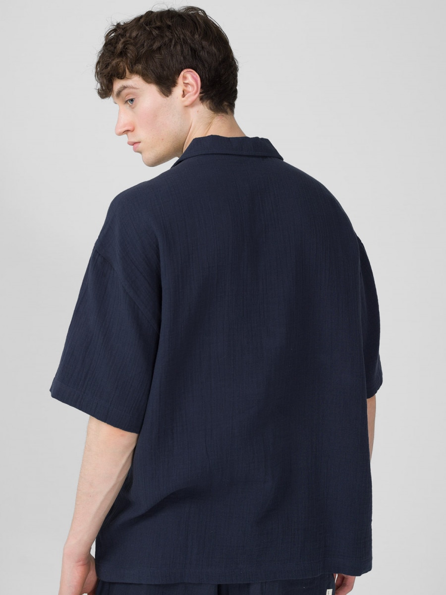 OUTHORN Men's short-sleeved cotton muslin shirt - navy blue 7