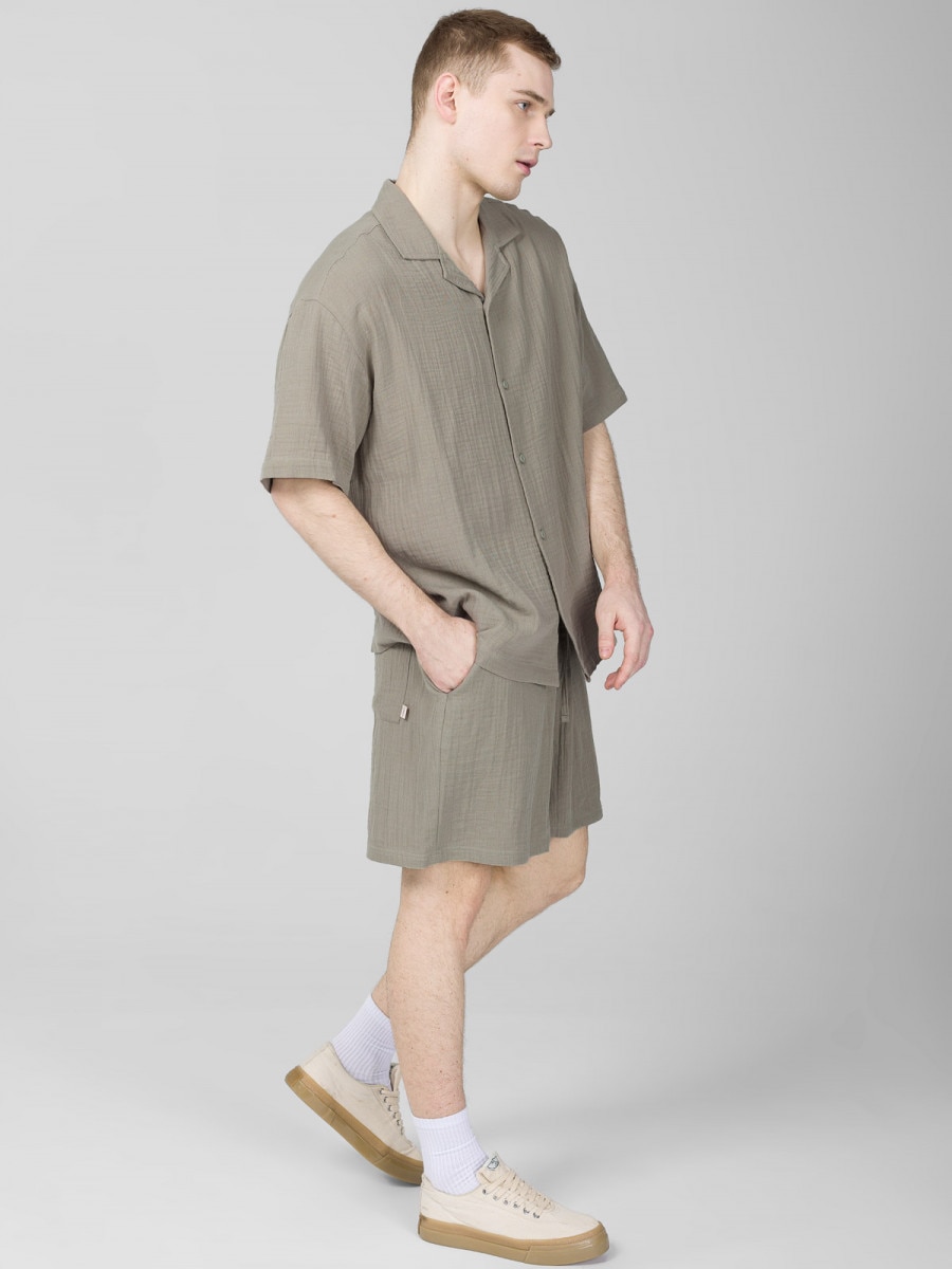 OUTHORN Men's short-sleeved cotton muslin shirt - mint mint 4