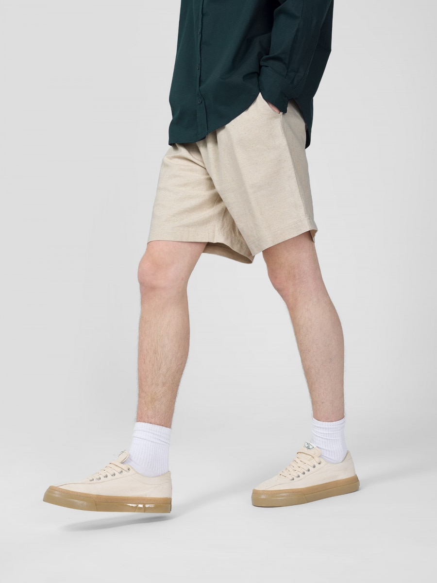 OUTHORN Men's woven linen shorts - beige beige 3
