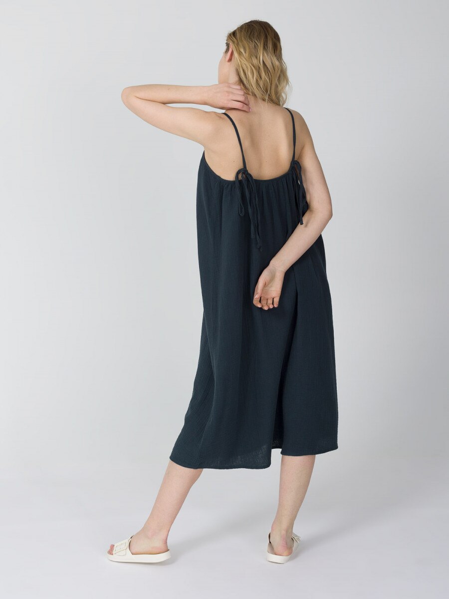 Cotton muslin maxi dress navy blue OUTHORN