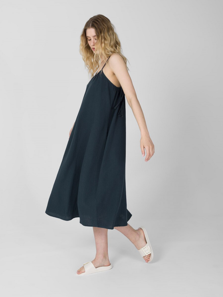 Cotton muslin maxi dress navy blue OUTHORN