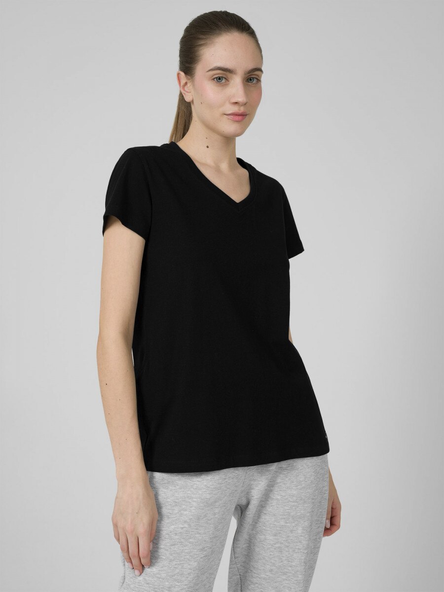 OUTHORN Women's plain V-neck T-shirt deep black