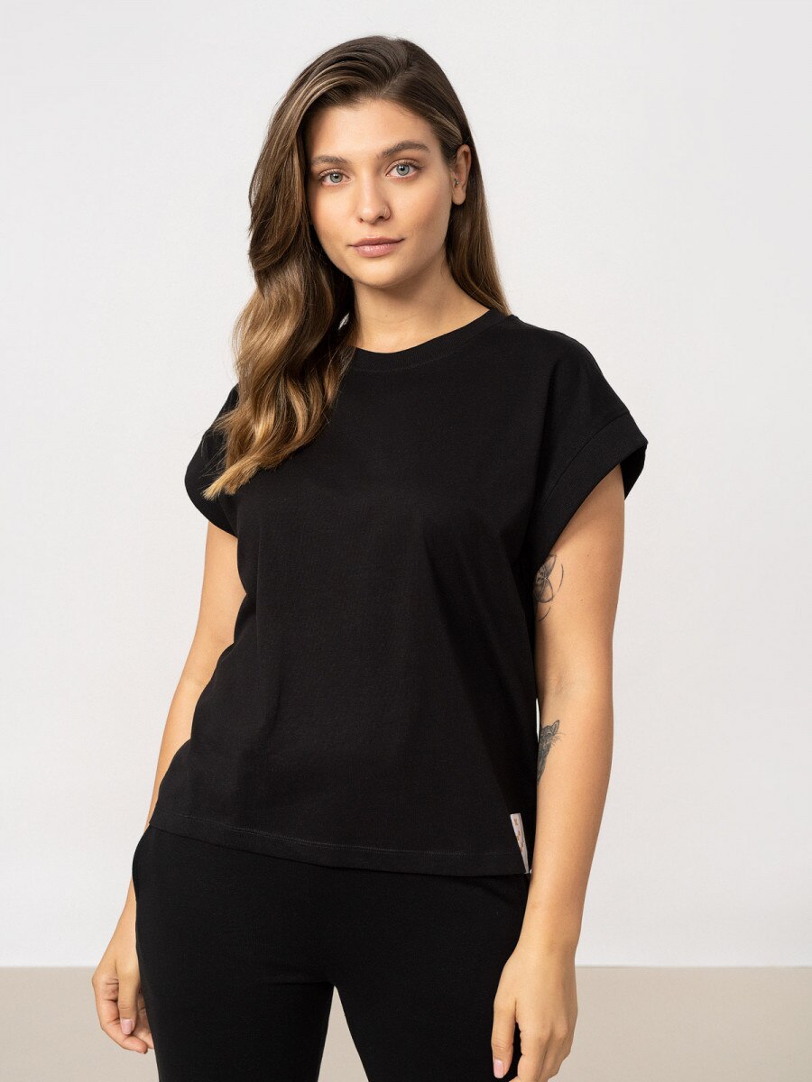 OUTHORN Women's oversize plain T-shirt deep black