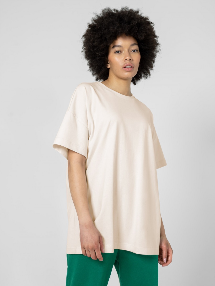 OUTHORN Women's oversize T-shirt with embroidery - cream 3