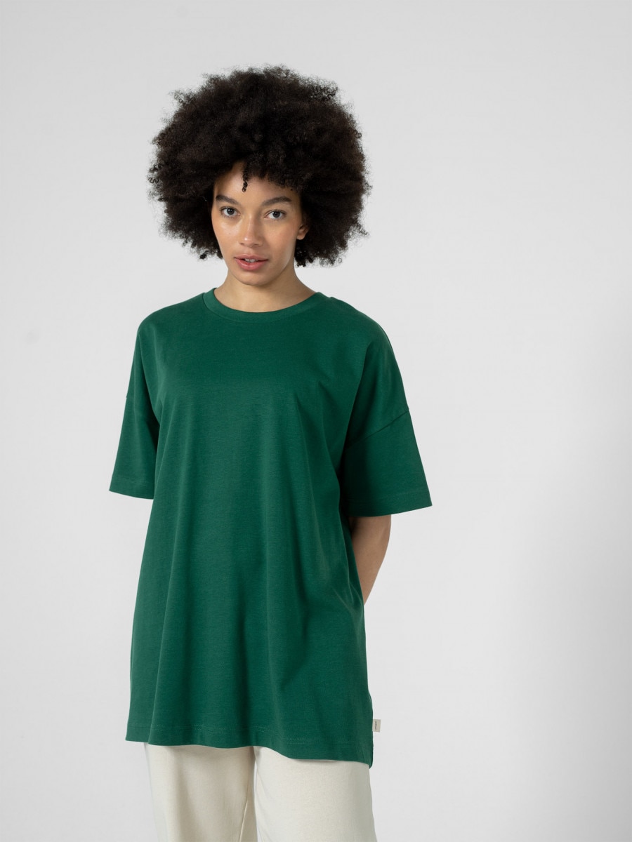 OUTHORN Women's oversize T-shirt with embroidery - green 4