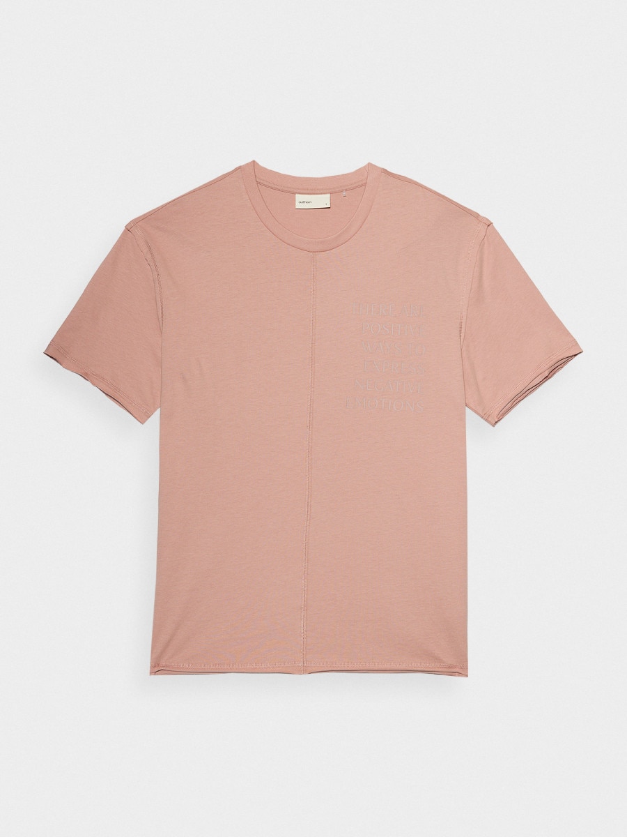 OUTHORN Men's T-shirt with embroidery - coral powder coral 5