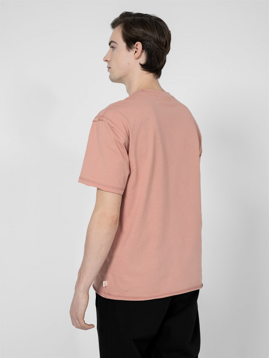 OUTHORN Men's T-shirt with embroidery - coral powder coral 4