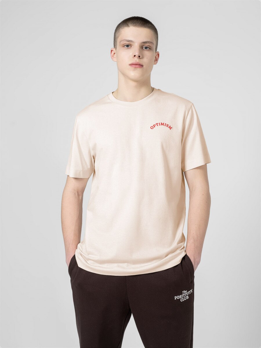 OUTHORN Men's T-shirt with embroidery - cream 2