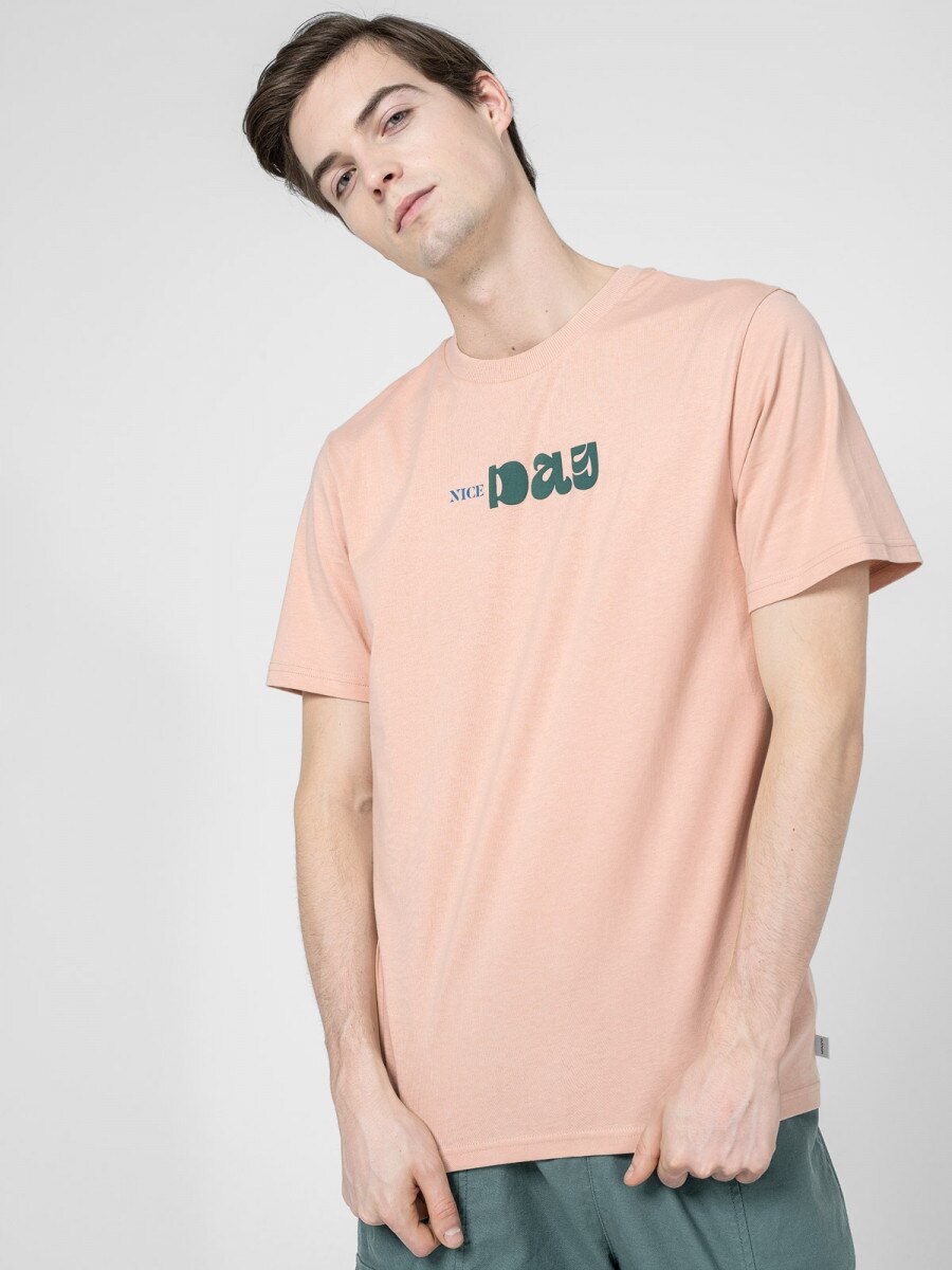 OUTHORN Men's T-shirt with print - beige beige 3