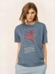 OUTHORN Women's oversize T-shirt with print blue 3