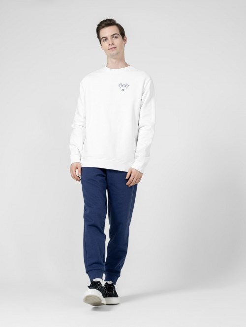 Men's pullover sweatshirt without hood - white