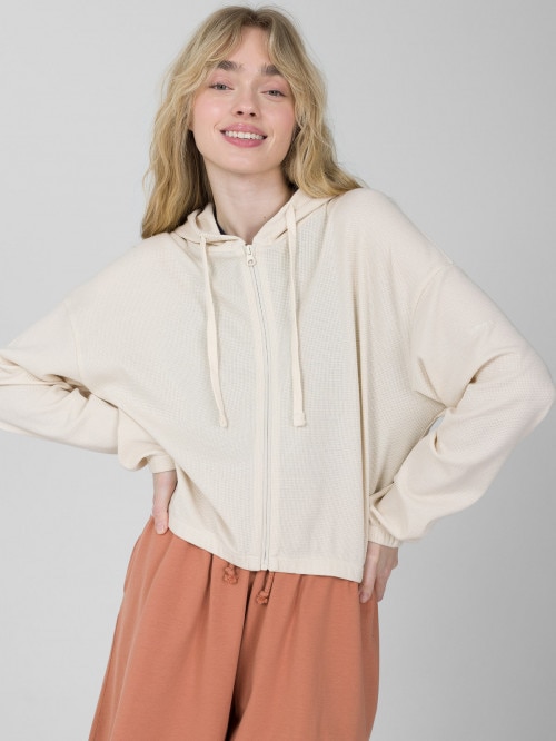 OUTHORN Women's waffle knit hoodie  cream
