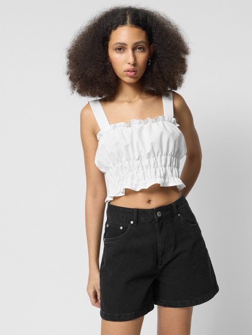 OUTHORN Women's crop top with linen  white
