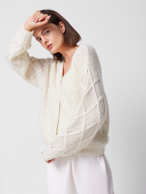 OUTHORN Women's chunky weave cardigan cream