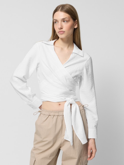 Koszula oversize kopertowa z wiskozą damska  biała