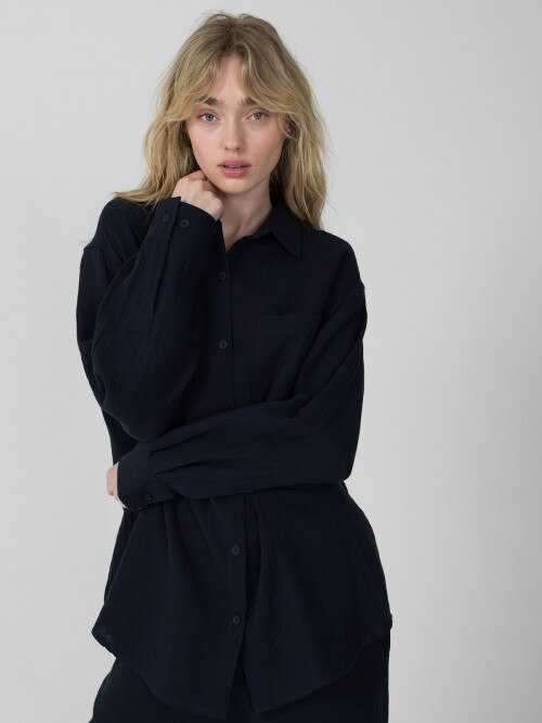 OUTHORN Women's cotton muslin shirt  navy blue
