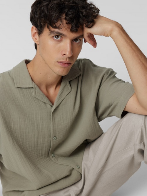 Men's short-sleeved cotton muslin shirt - mint