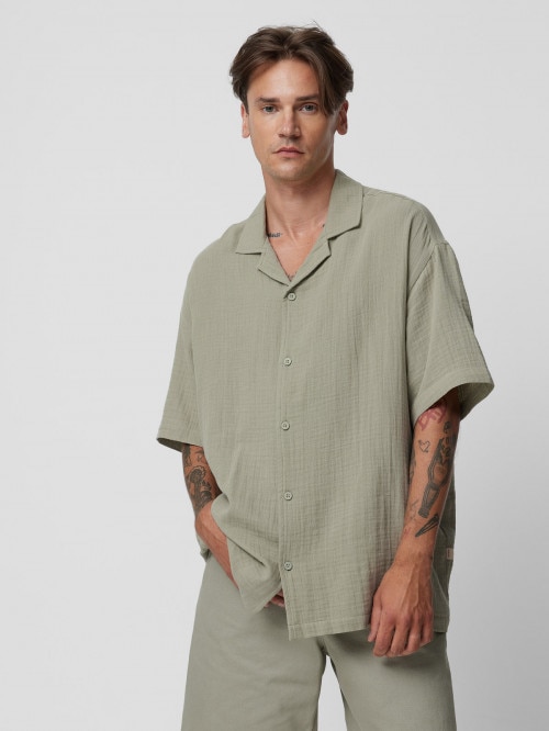 OUTHORN Men's shortsleeved cotton muslin shirt  mint mint