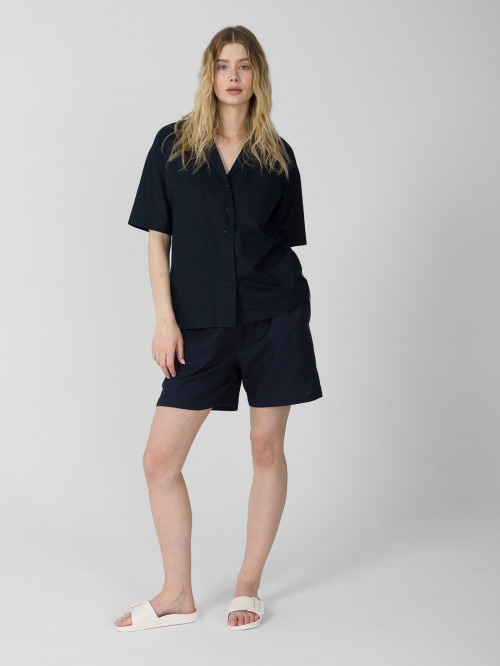 Women's short sleeve linen shirt - navy blue