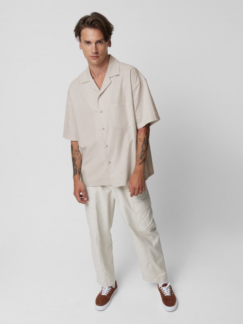 Men's short sleeve linen shirt - beige