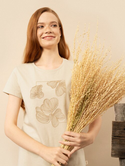 OUTHORN Women's Tshirt with print cream