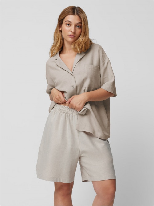Women's woven linen shorts - beige
