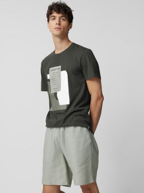Men's woven linen shorts - khaki