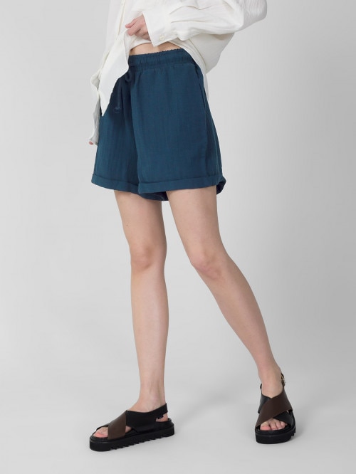 Women's cotton muslin shorts - navy blue