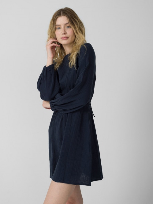 OUTHORN Cotton muslin dress with open back  navy blue