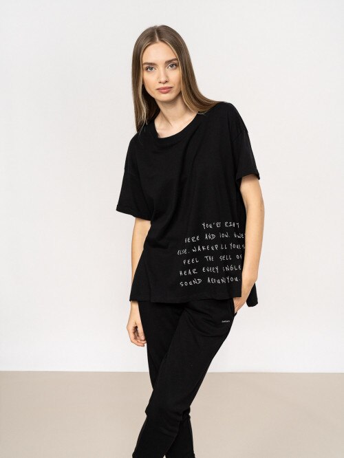 OUTHORN Women's oversize tshirt with print deep black