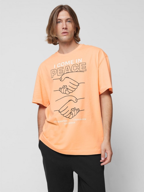 OUTHORN Men's oversize Tshirt with print orange