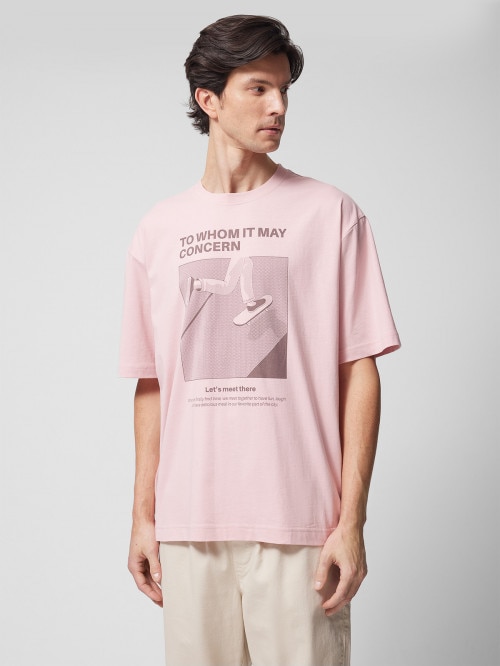 OUTHORN Men's oversize tshirt with print pink