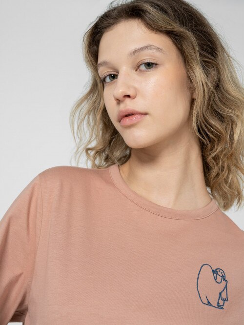 Women's T-shirt with embroidery - coral