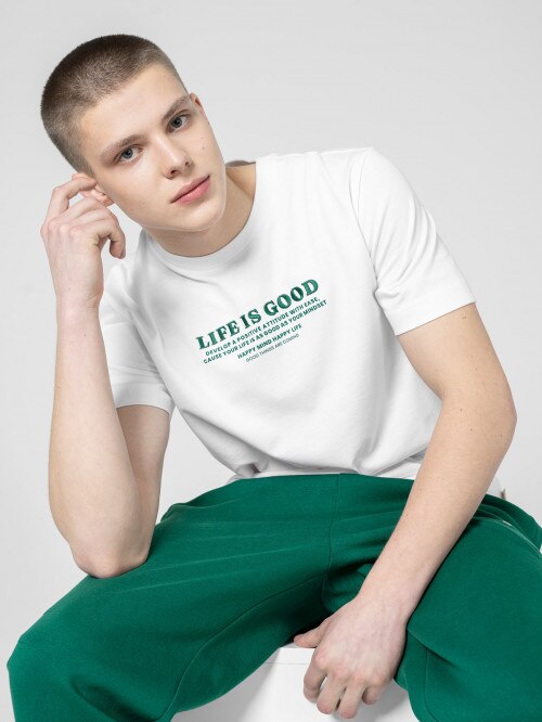 OUTHORN Men's Tshirt with embroidery  white white